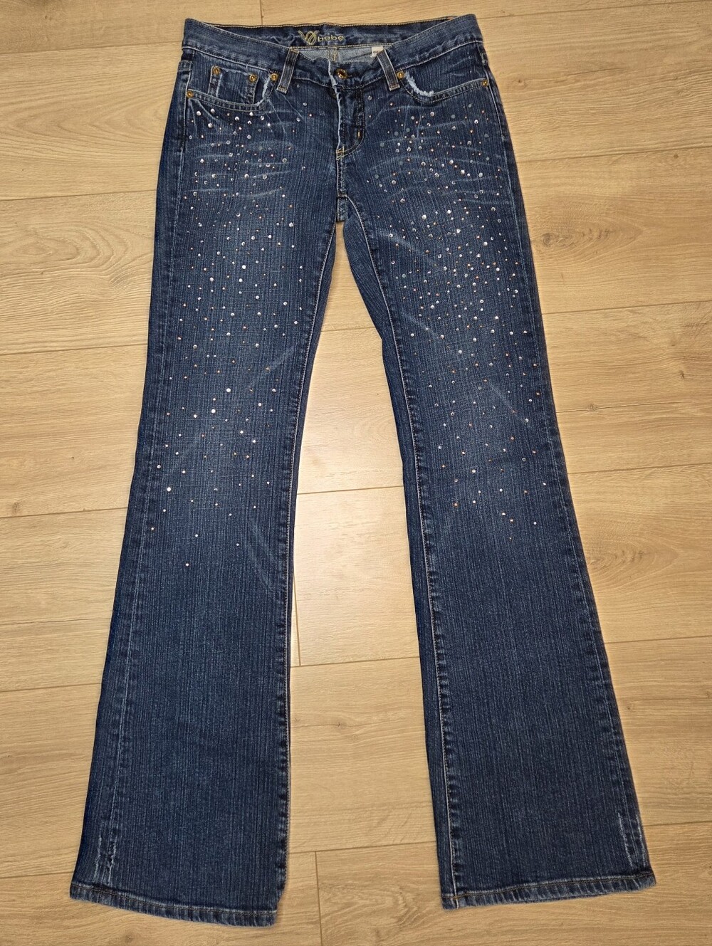 Bebe Y2K Rhinestone Low Rise Bootcut Flare Jeans Made USA 28 McBling